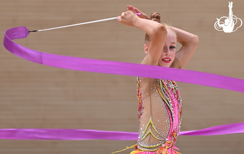 Olga Chernykh during an exercise with a ribbon