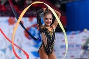 Ksenia Savinova during an exercise with a ribbon