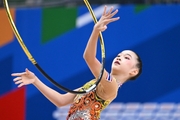 Gymnast during an exercise with a hoop