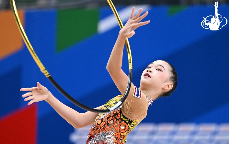 Gymnast during an exercise with a hoop