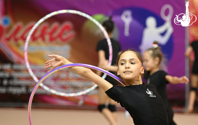 Valeria Medvedeva during an exercise with a hoop at floor testing