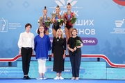 Пьедестал финала в упражнении с лентой среди юниорок