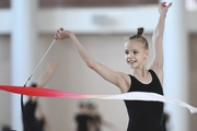 Kristina Voitenko during an exercise with a ribbon during preparation training for the BRICS Games