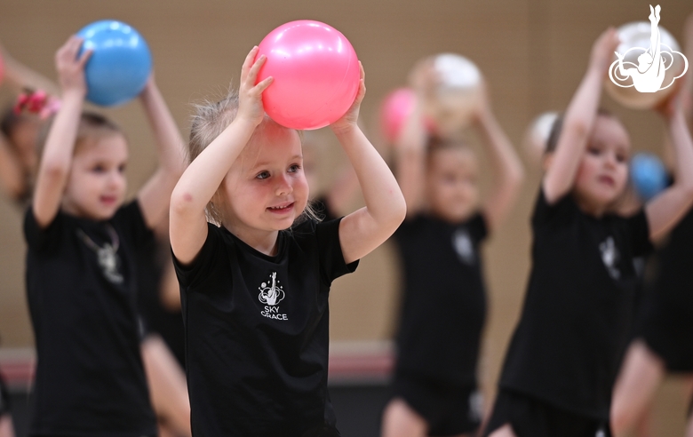 Young gymnasts during rehearsal of the competition opening