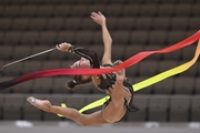 Ksenia Savinova during an exercise with a ribbon during a control training session