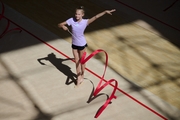 Group team gymnast during a class with the honored coach of Russia Veronika Shatkova