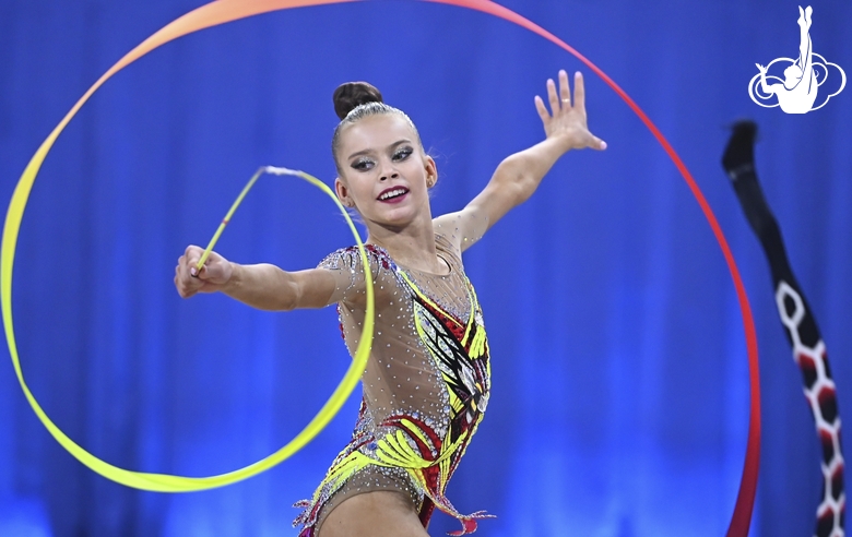 Anastasia Vlasenko during an exercise with a ribbon