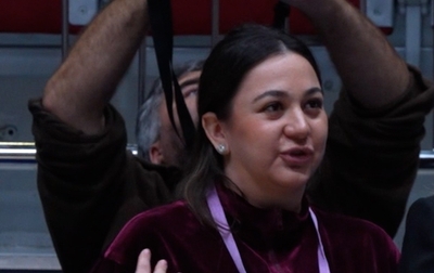 Gymnast Saeed Alshamsi Annabel Humaid Jasim from the UAE and her coach Aziza Mamadzhanova meet the Olympic champion